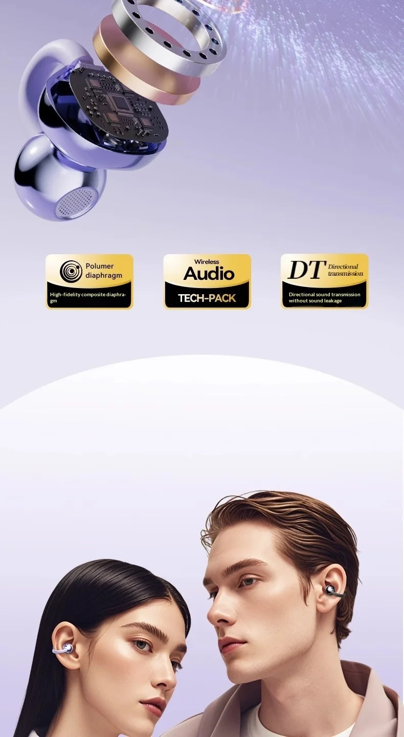 Wireless Bluetooth Earbuds Clip-on Earphones Premium Sound Quality Long Battery Life Perfect for Sports Headphones With Mic