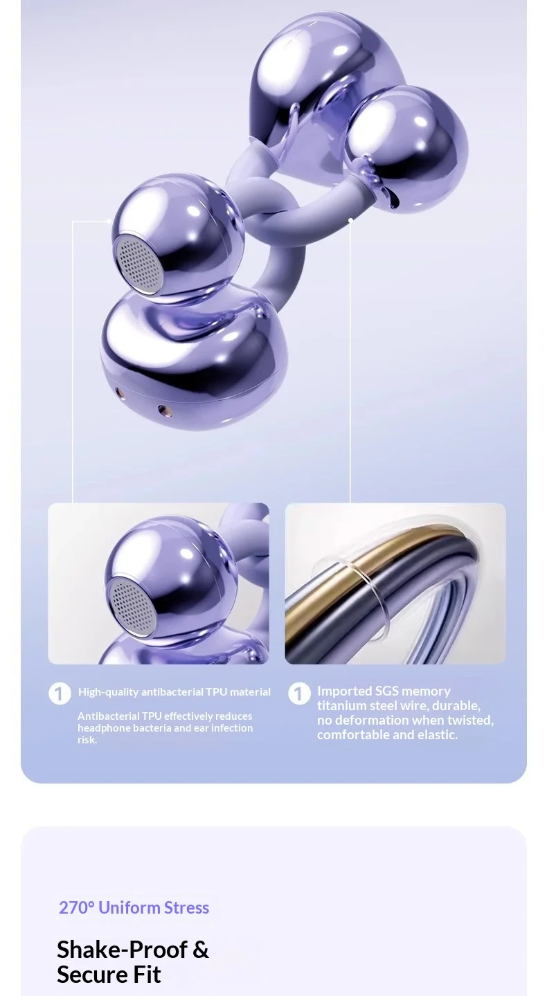 Wireless Bluetooth Earbuds Clip-on Earphones Premium Sound Quality Long Battery Life Perfect for Sports Headphones With Mic
