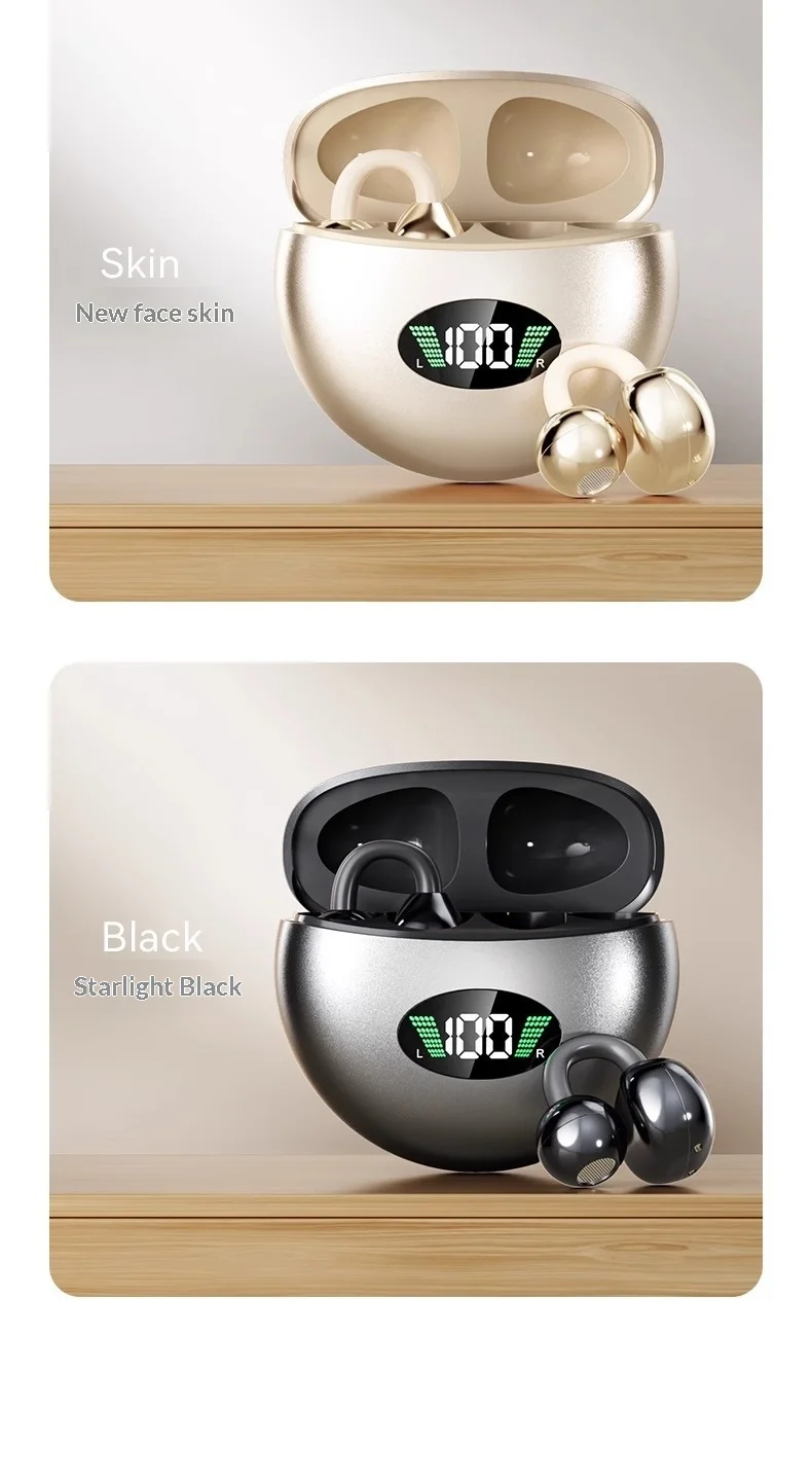 Wireless Bluetooth Earbuds Clip-on Earphones Premium Sound Quality Long Battery Life Perfect for Sports Headphones With Mic