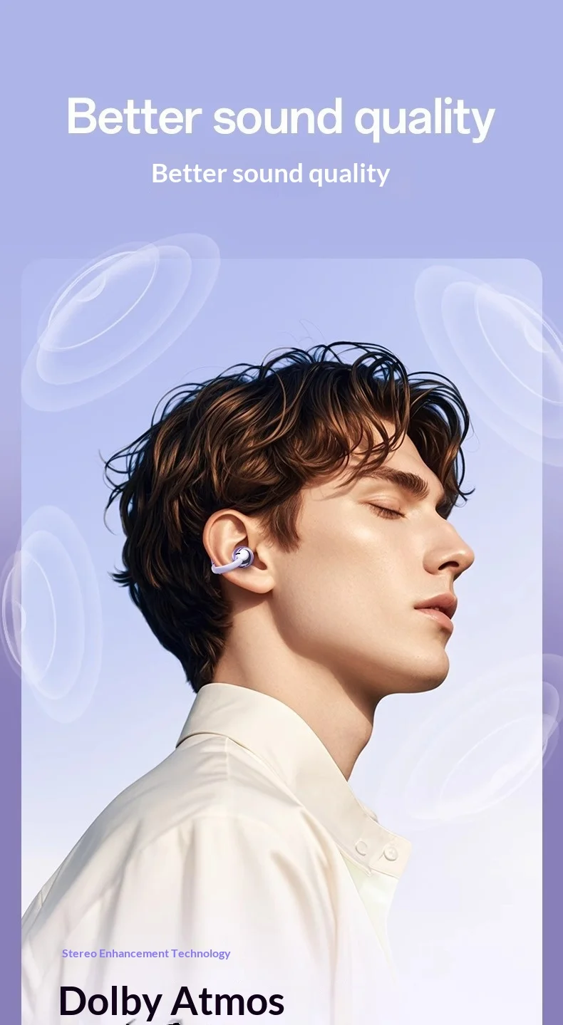 Wireless Bluetooth Earbuds Clip-on Earphones Premium Sound Quality Long Battery Life Perfect for Sports Headphones With Mic