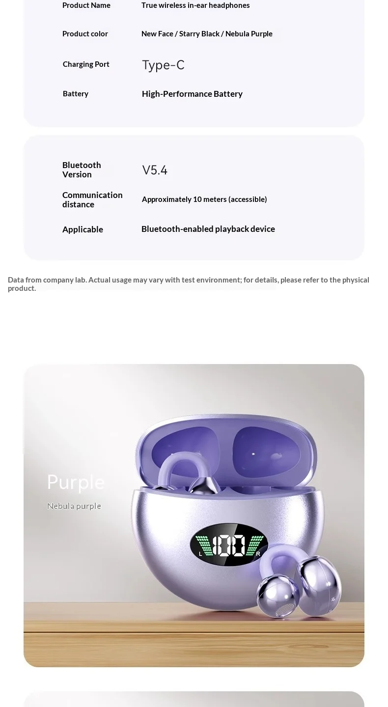 Wireless Bluetooth Earbuds Clip-on Earphones Premium Sound Quality Long Battery Life Perfect for Sports Headphones With Mic