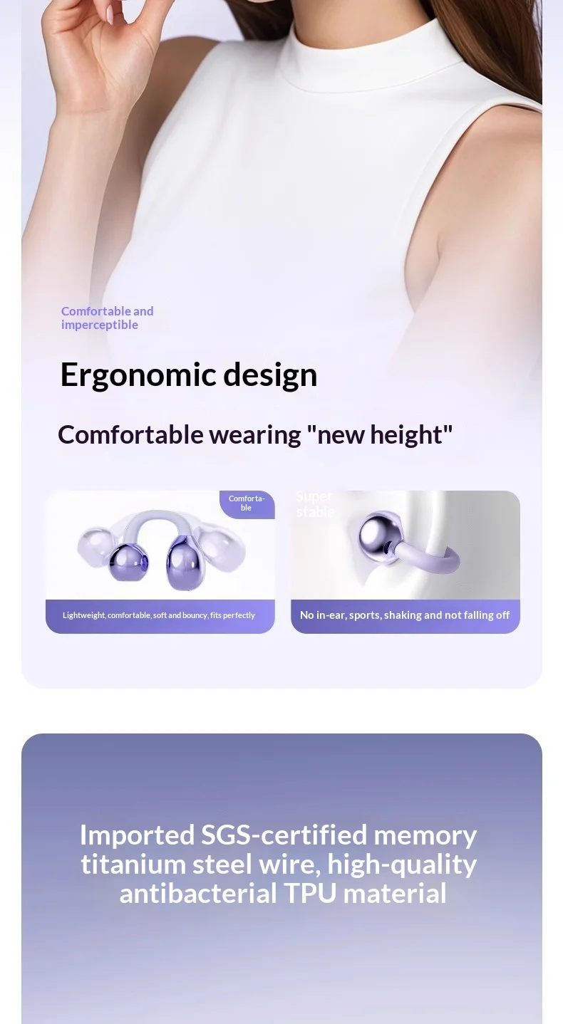 Wireless Bluetooth Earbuds Clip-on Earphones Premium Sound Quality Long Battery Life Perfect for Sports Headphones With Mic
