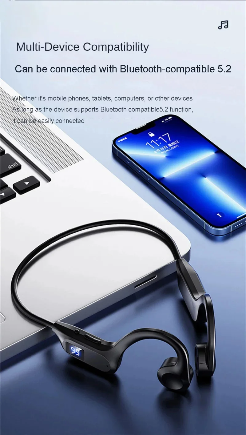 VIVO Hot Real Bone Conduction Sport Headphone Wireless Earphone Bluetooth-Compatible Headset Hands-free with Mic for Running