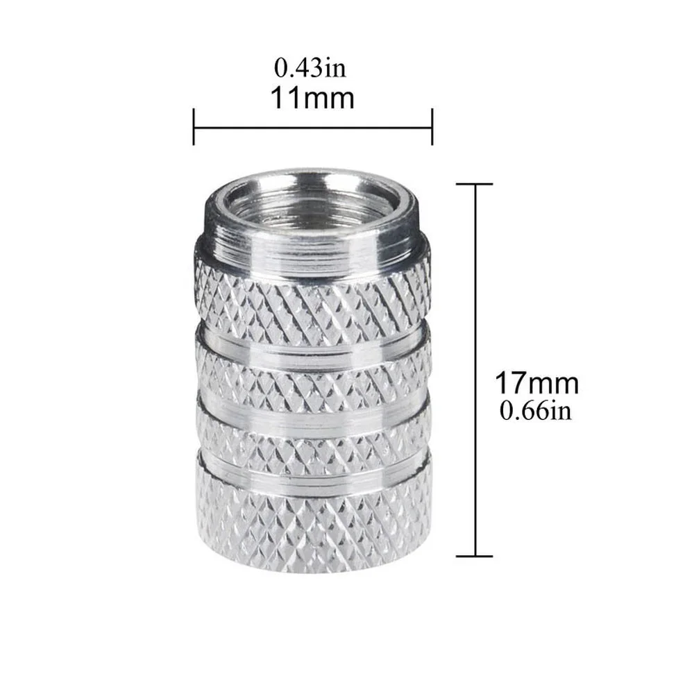 4pcs Knurling Style Tire Valve Caps Aluminum Silver Car Bike Wheel Stem Air Valve Caps Tire Pressure Cap Accessory