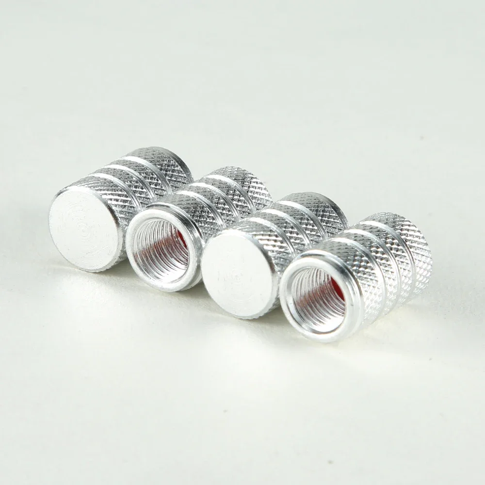 4pcs Knurling Style Tire Valve Caps Aluminum Silver Car Bike Wheel Stem Air Valve Caps Tire Pressure Cap Accessory