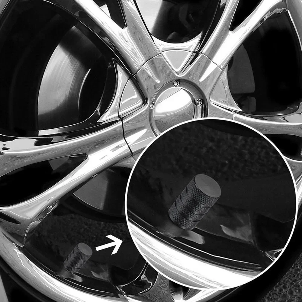4pcs Knurling Style Tire Valve Caps Aluminum Silver Car Bike Wheel Stem Air Valve Caps Tire Pressure Cap Accessory