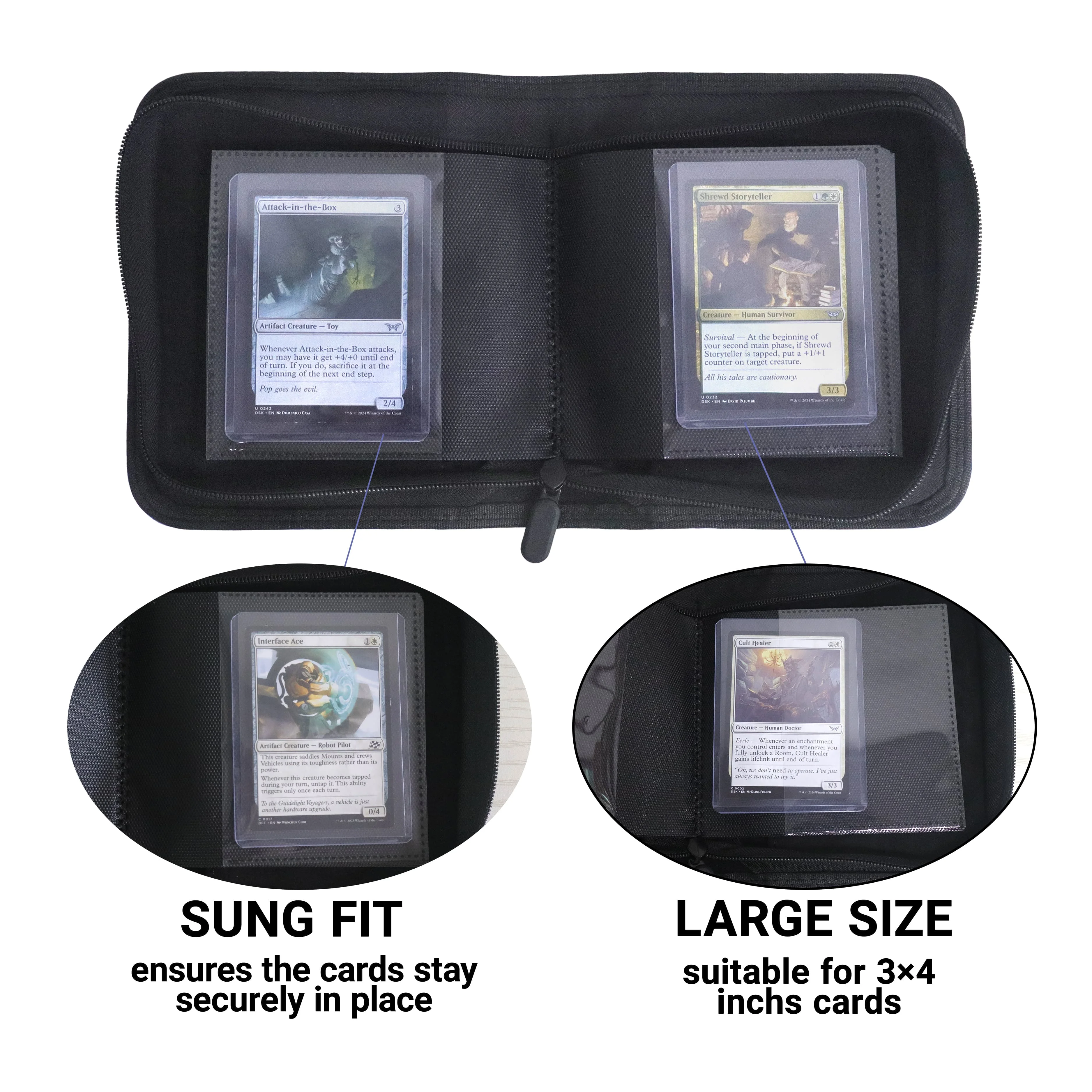 Waterproof PU Leather Side Load Zipper Card Binder 32 Slots Trading Card Album for 3'×4' Cards, Ideal for TCG, Game/Sport Cards