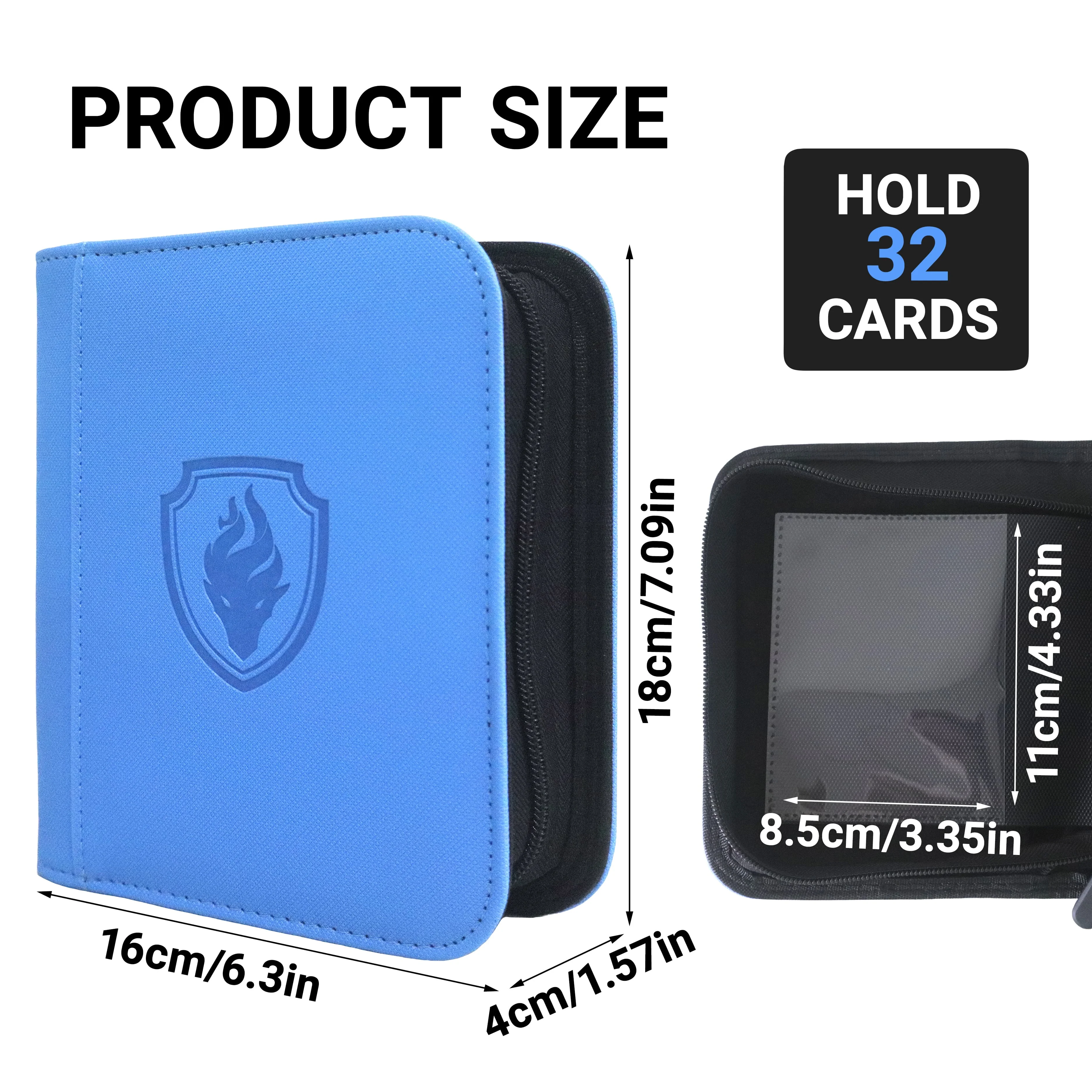 Waterproof PU Leather Side Load Zipper Card Binder 32 Slots Trading Card Album for 3'×4' Cards, Ideal for TCG, Game/Sport Cards