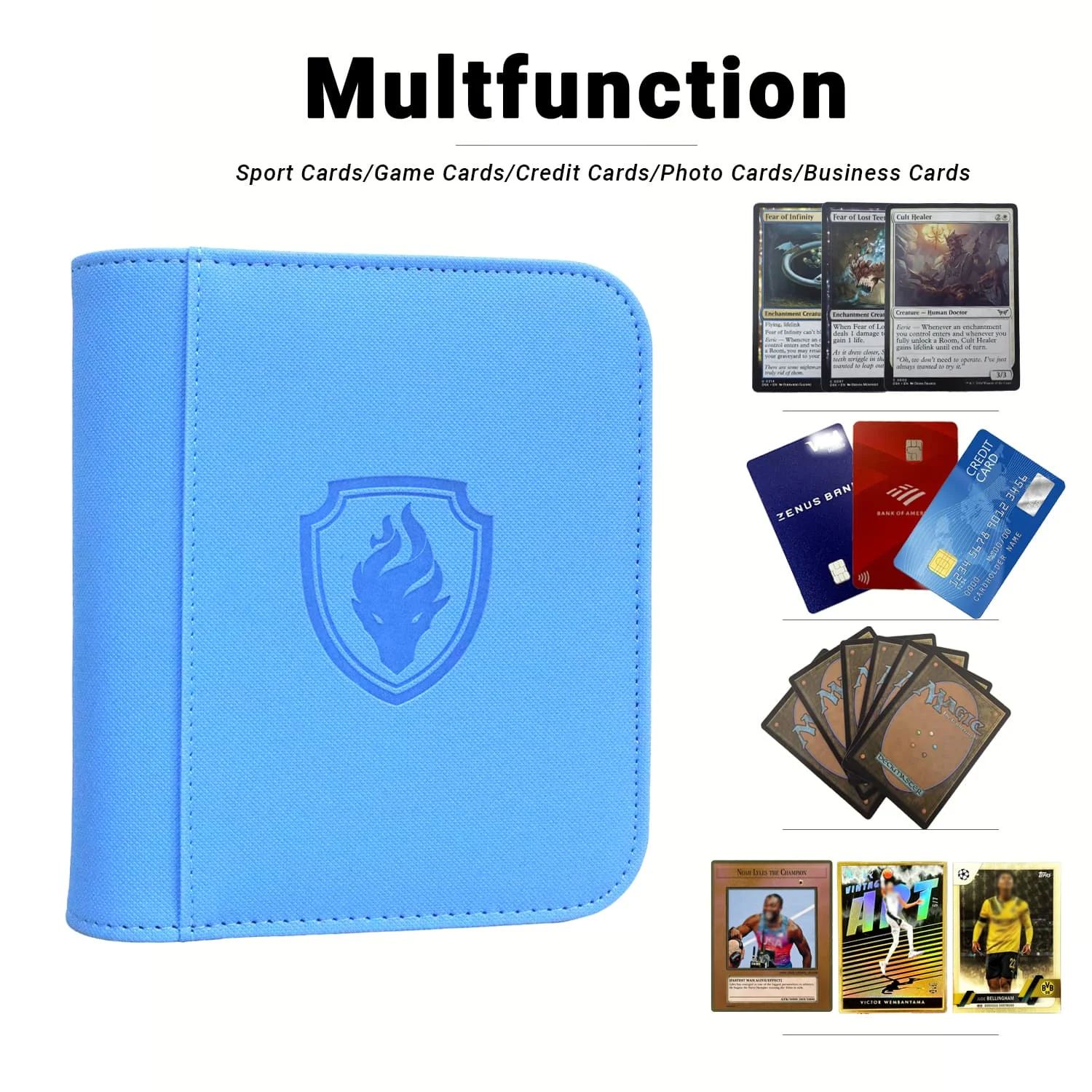 Waterproof PU Leather Side Load Zipper Card Binder 32 Slots Trading Card Album for 3'×4' Cards, Ideal for TCG, Game/Sport Cards