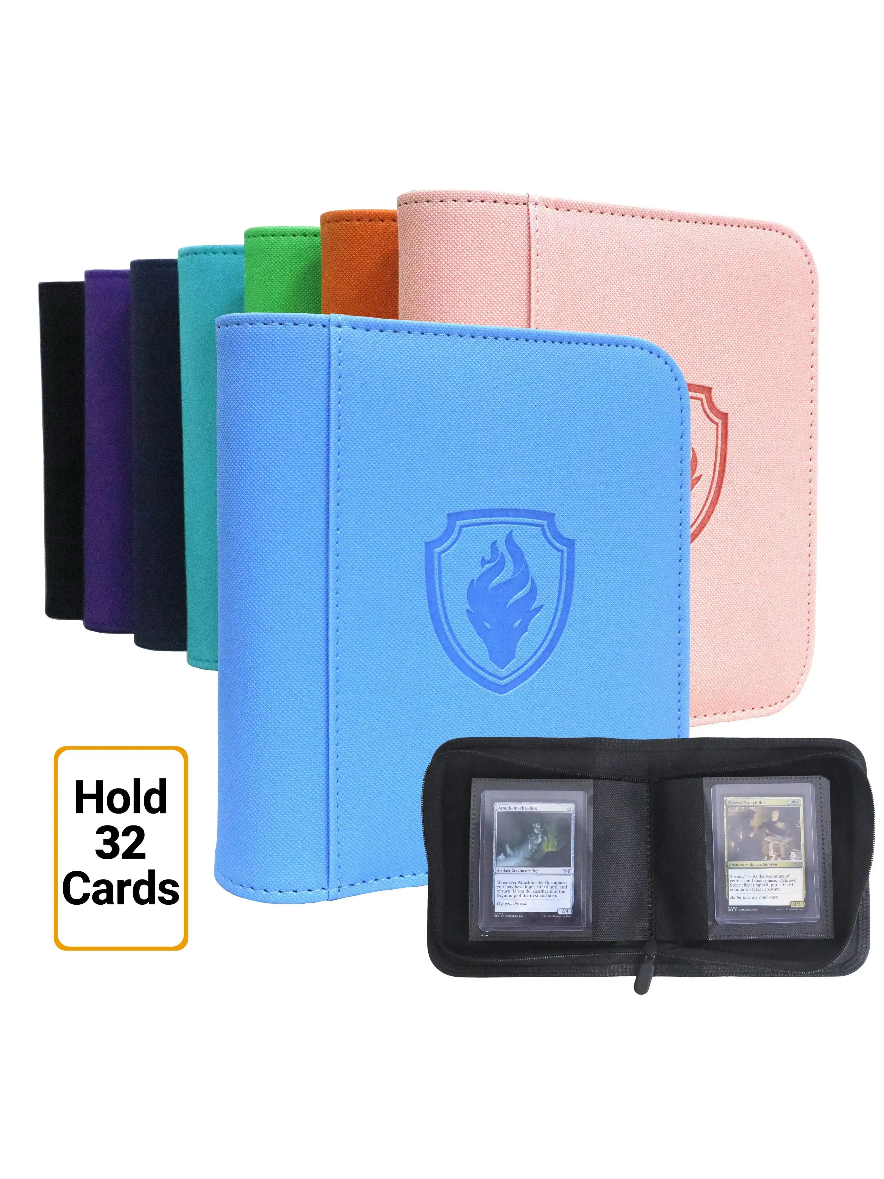 Waterproof PU Leather Side Load Zipper Card Binder 32 Slots Trading Card Album for 3'×4' Cards, Ideal for TCG, Game/Sport Cards