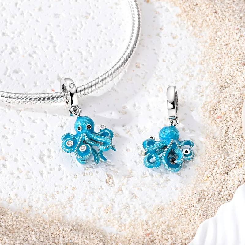 Summer Series Original 925 Sterling Silver Charms Bead Blue Marine Life Pendant Fit Original Bracelet For Women Jewelry Gift