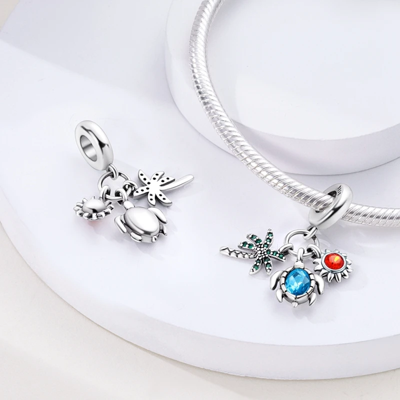 Summer Series Original 925 Sterling Silver Charms Bead Blue Marine Life Pendant Fit Original Bracelet For Women Jewelry Gift