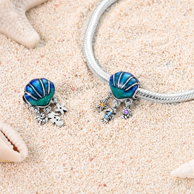 Summer Series Original 925 Sterling Silver Charms Bead Blue Marine Life Pendant Fit Original Bracelet For Women Jewelry Gift