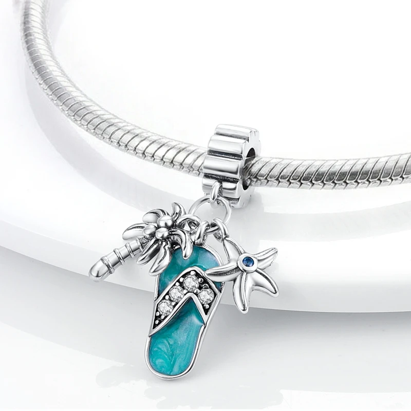 Summer Series Original 925 Sterling Silver Charms Bead Blue Marine Life Pendant Fit Original Bracelet For Women Jewelry Gift
