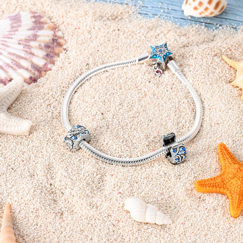 Summer Series Original 925 Sterling Silver Charms Bead Blue Marine Life Pendant Fit Original Bracelet For Women Jewelry Gift