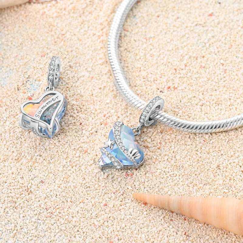 Summer Series Original 925 Sterling Silver Charms Bead Blue Marine Life Pendant Fit Original Bracelet For Women Jewelry Gift