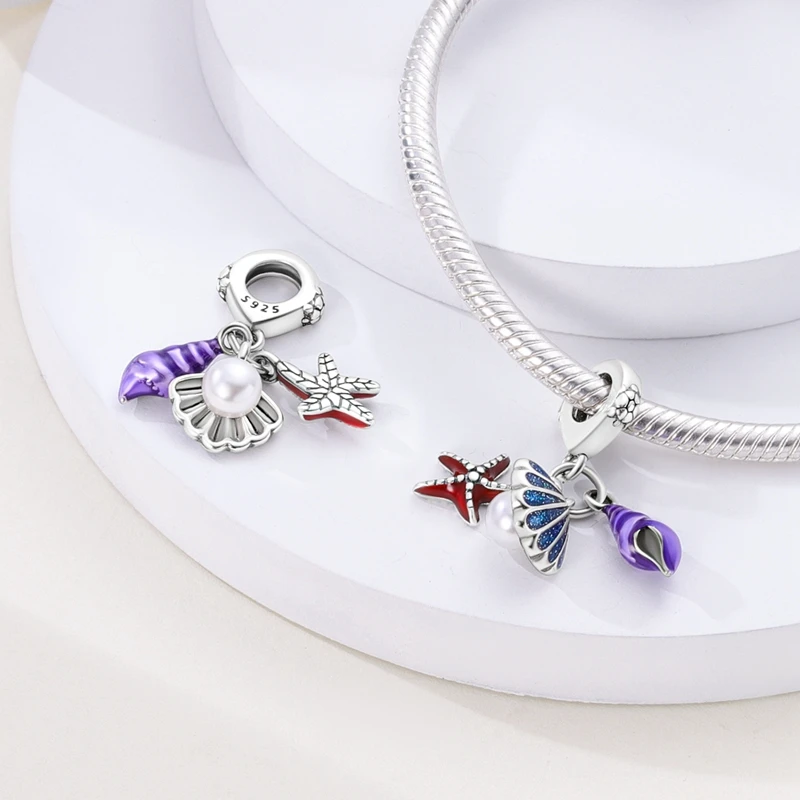 Summer Series Original 925 Sterling Silver Charms Bead Blue Marine Life Pendant Fit Original Bracelet For Women Jewelry Gift