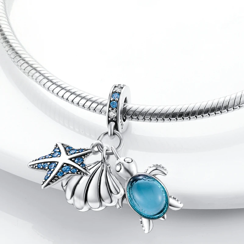 Summer Series Original 925 Sterling Silver Charms Bead Blue Marine Life Pendant Fit Original Bracelet For Women Jewelry Gift