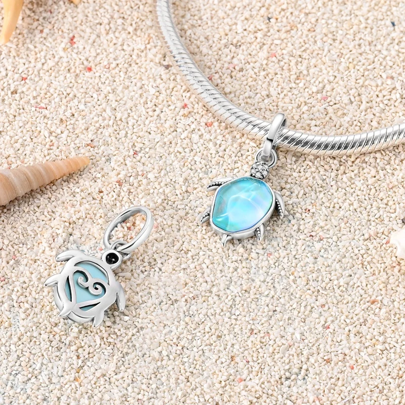 Summer Series Original 925 Sterling Silver Charms Bead Blue Marine Life Pendant Fit Original Bracelet For Women Jewelry Gift