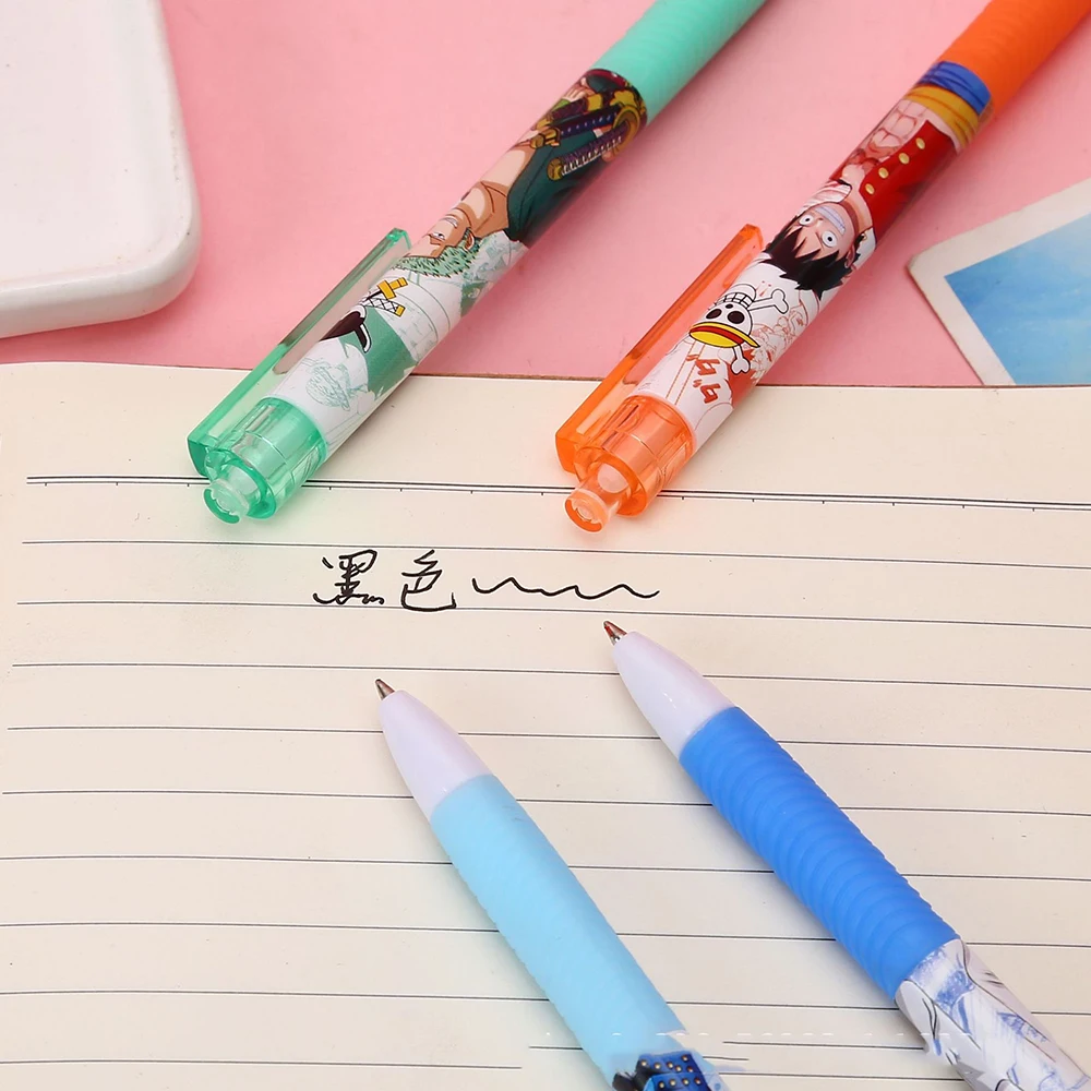 One Piece Student Press Gel Pen Set - 4/8/12pcs Creative Cartoon Stationery 0.5mm Bullet Tip Black Ink Writing Gift for School