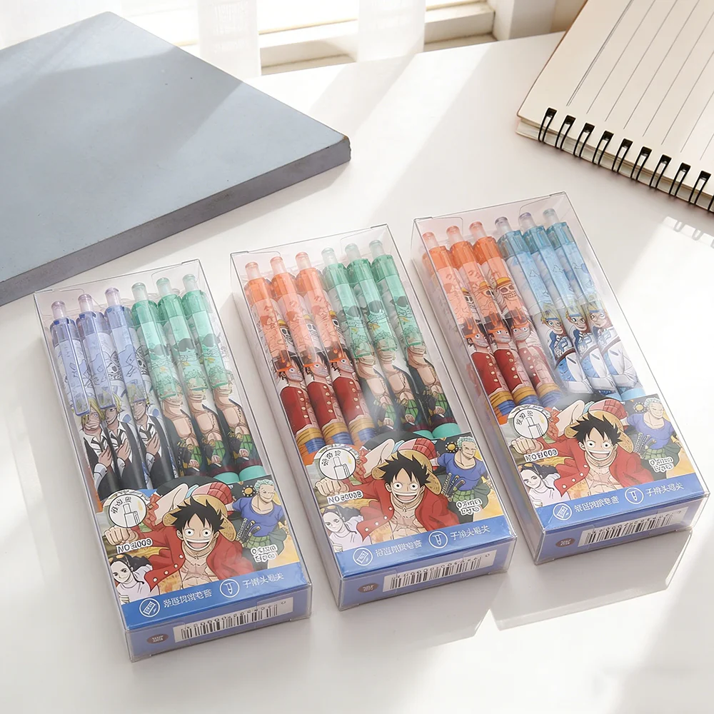One Piece Student Press Gel Pen Set - 4/8/12pcs Creative Cartoon Stationery 0.5mm Bullet Tip Black Ink Writing Gift for School