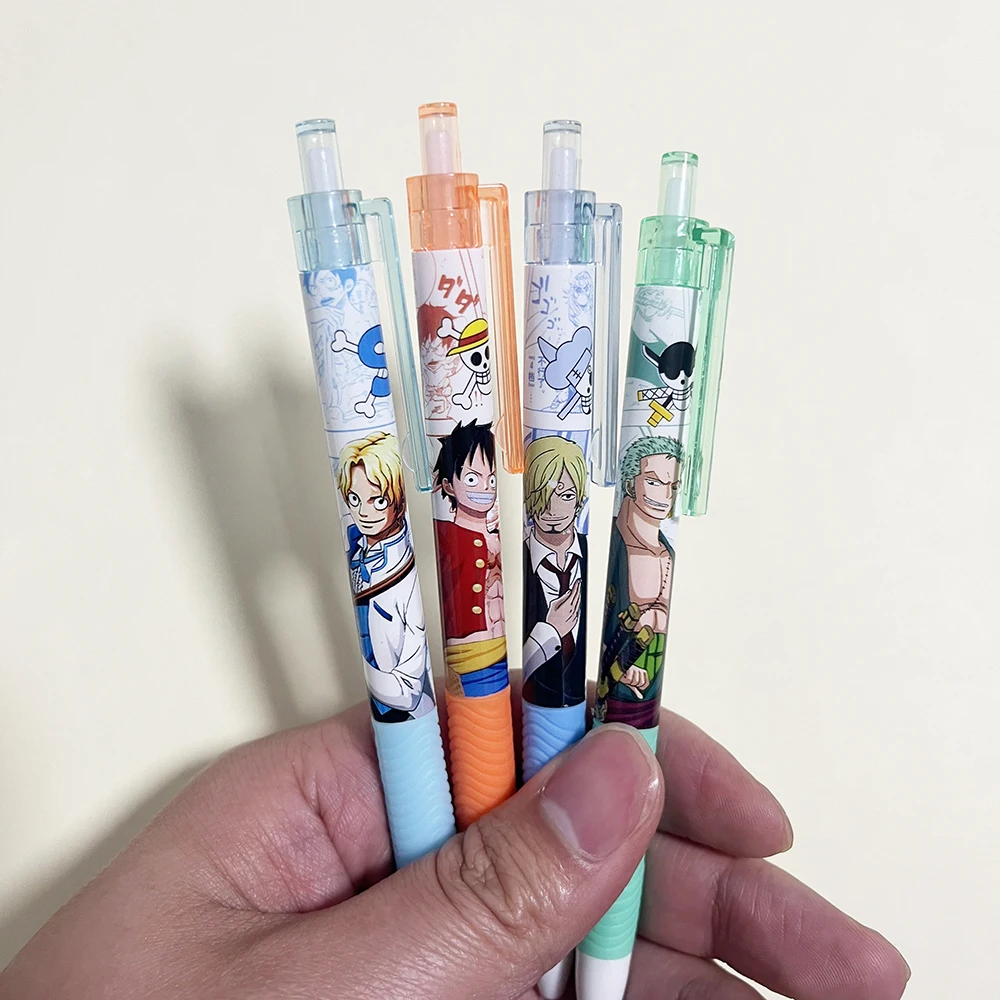 One Piece Student Press Gel Pen Set - 4/8/12pcs Creative Cartoon Stationery 0.5mm Bullet Tip Black Ink Writing Gift for School