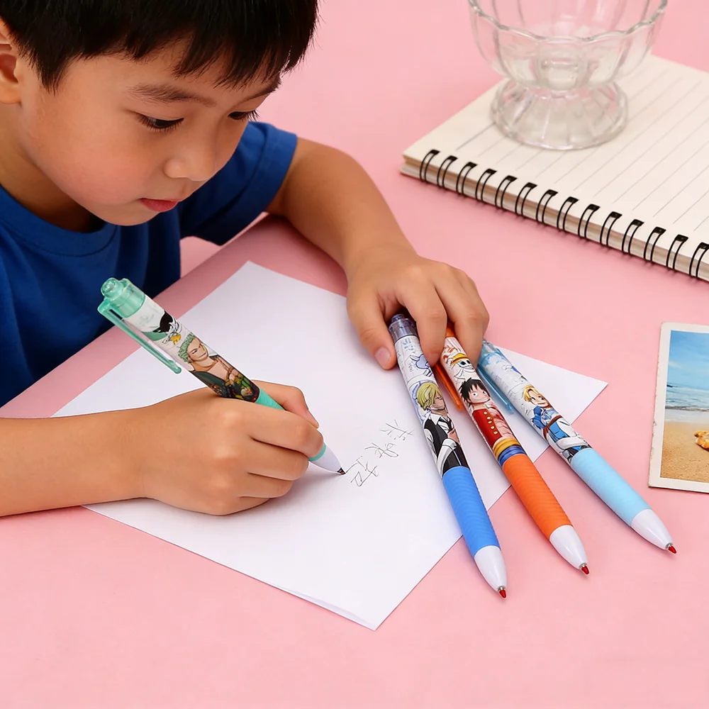 One Piece Student Press Gel Pen Set - 4/8/12pcs Creative Cartoon Stationery 0.5mm Bullet Tip Black Ink Writing Gift for School