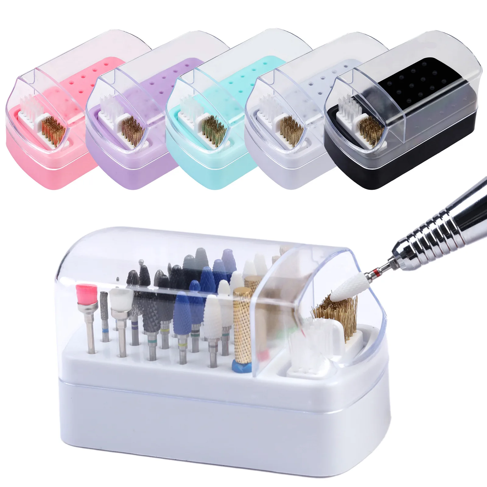 30 Holes Nail Polish Head Organizer Acrylic Portable Organizer Transparent Dustproof Cleaning Organizer Professional Nail Tools