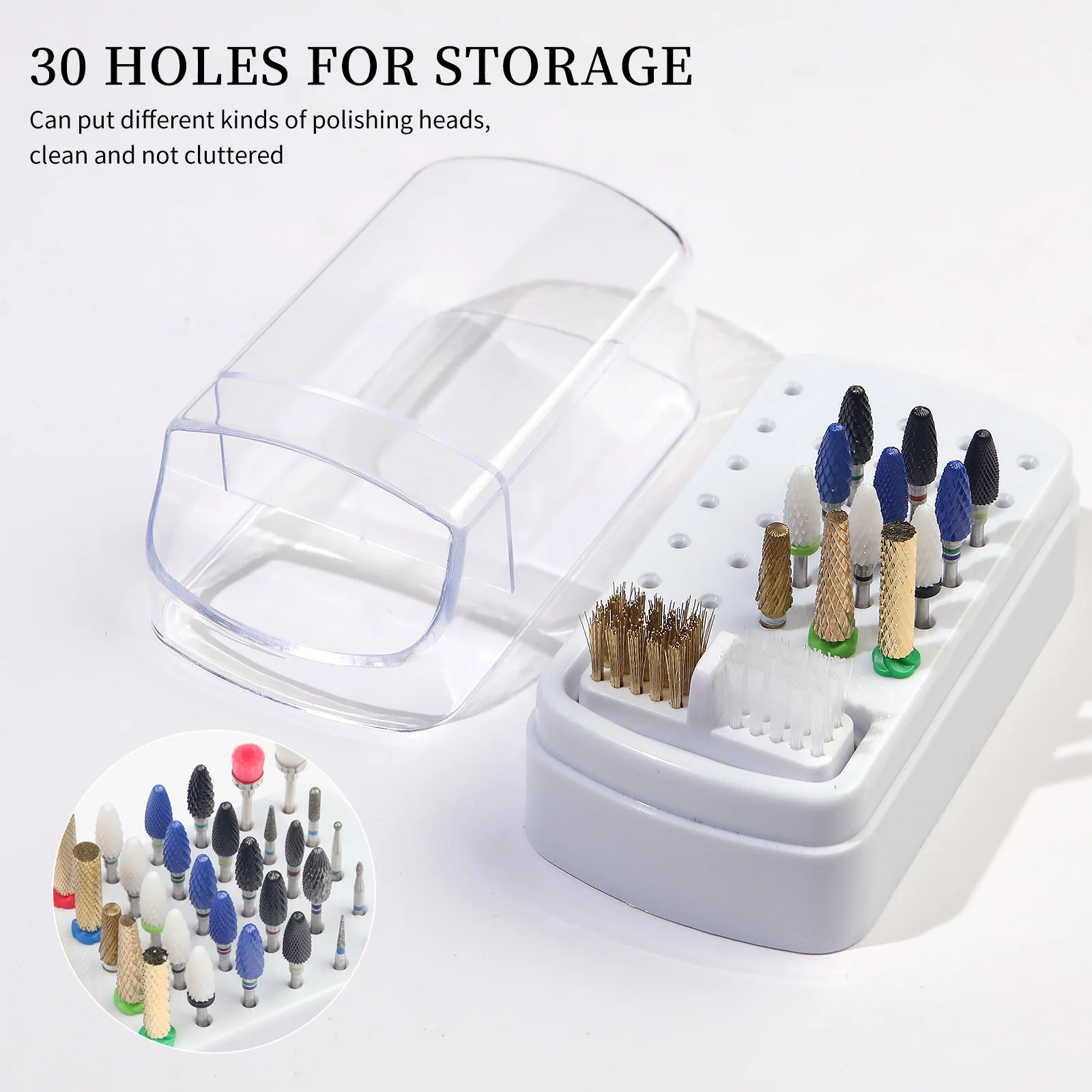 30 Holes Nail Polish Head Organizer Acrylic Portable Organizer Transparent Dustproof Cleaning Organizer Professional Nail Tools