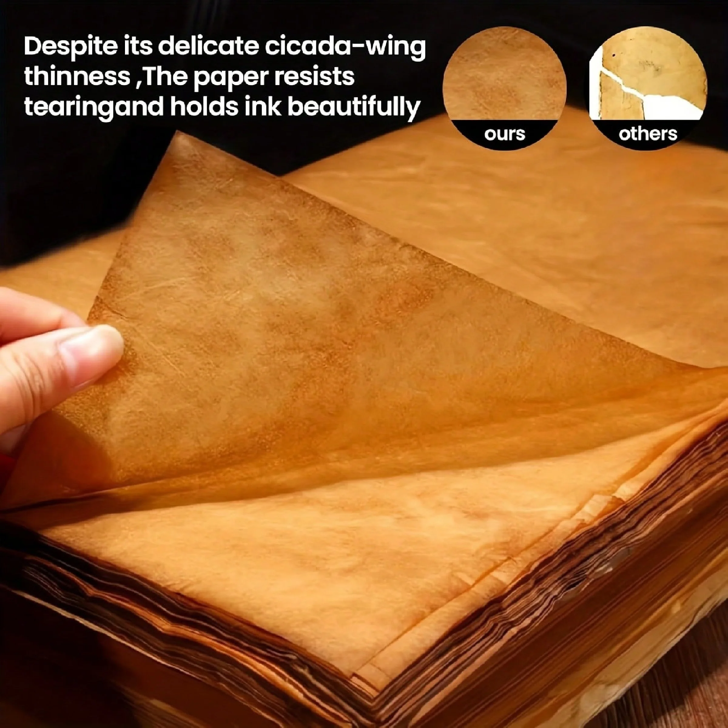 20/50/100pcs Antique-Style Cicada-Wing Calligraphy Paper - Handmade Semi-Transparent Loose-Leaf Sheets with Vintage Plant Dyes,
