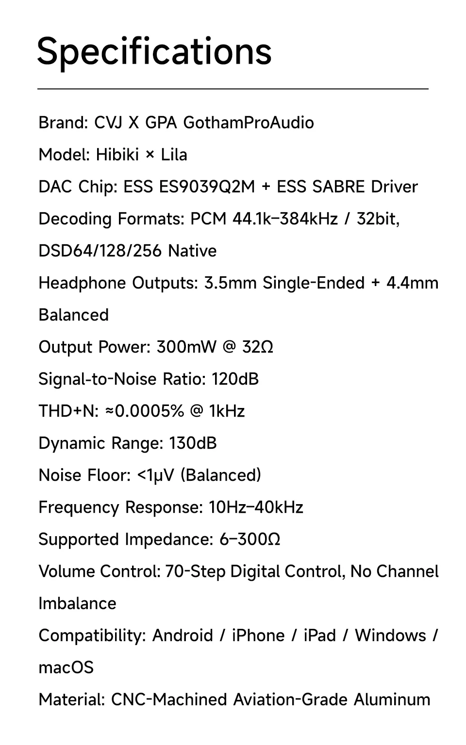 CVJ LILA&HIBIKI Portable DAC AMP Headphone Amplifier Mode Audio ESS9039Q2M Chips Dual ESS SABRE Driver PCM 384kHz/32bit DSD256