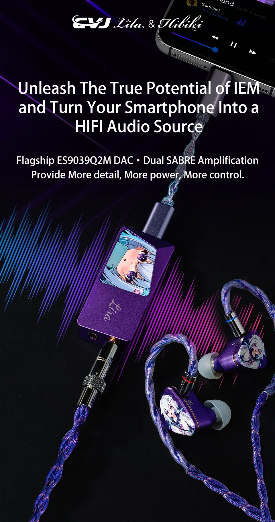 CVJ LILA&HIBIKI Portable DAC AMP Headphone Amplifier Mode Audio ESS9039Q2M Chips Dual ESS SABRE Driver PCM 384kHz/32bit DSD256