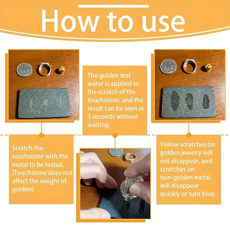 Gold Testing Stone & Acid Solution Kit for 10K/14K/18K/22K/24K Gold, Portable Precious Metal Detector Tool for Jewelry Testing