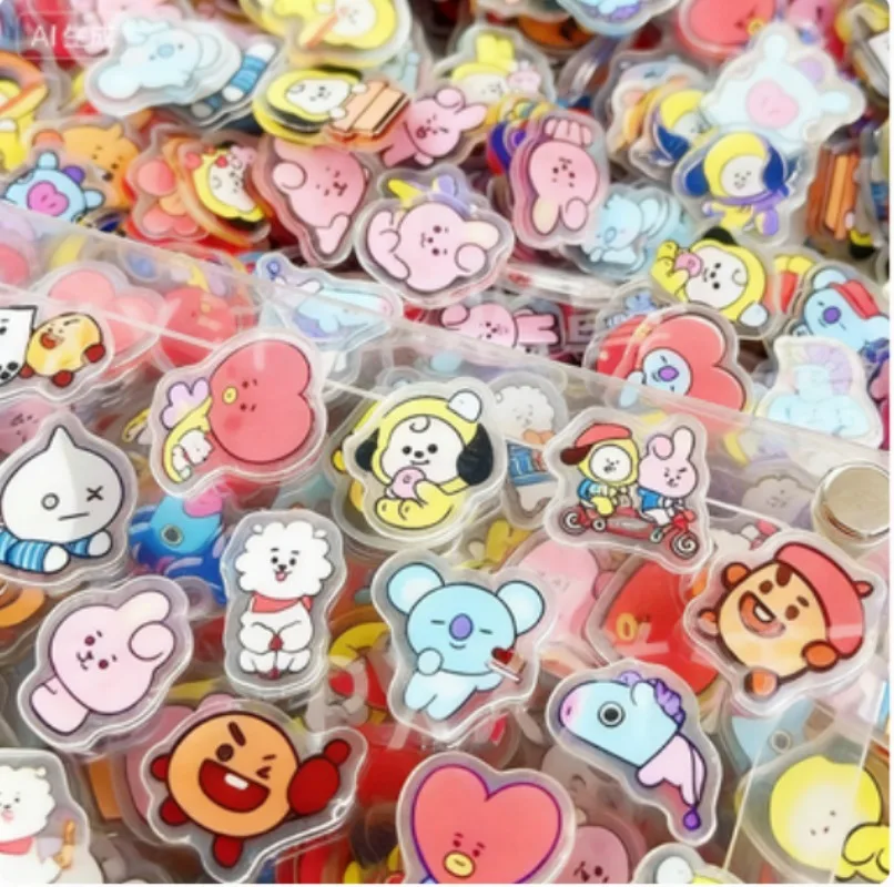 60PCS 2CM Kawaii BT21 Acrylic Sheet DIY Accessory Decoration Phone Case Material CHIMMY COOKY KOYA TATA Anime Gift Toys