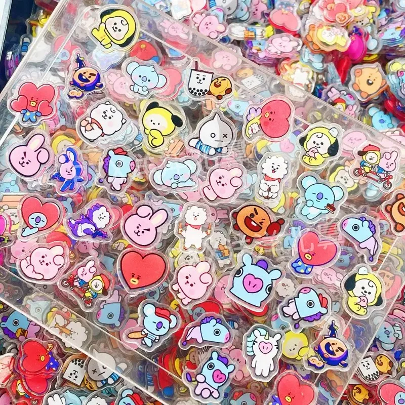 60PCS 2CM Kawaii BT21 Acrylic Sheet DIY Accessory Decoration Phone Case Material CHIMMY COOKY KOYA TATA Anime Gift Toys