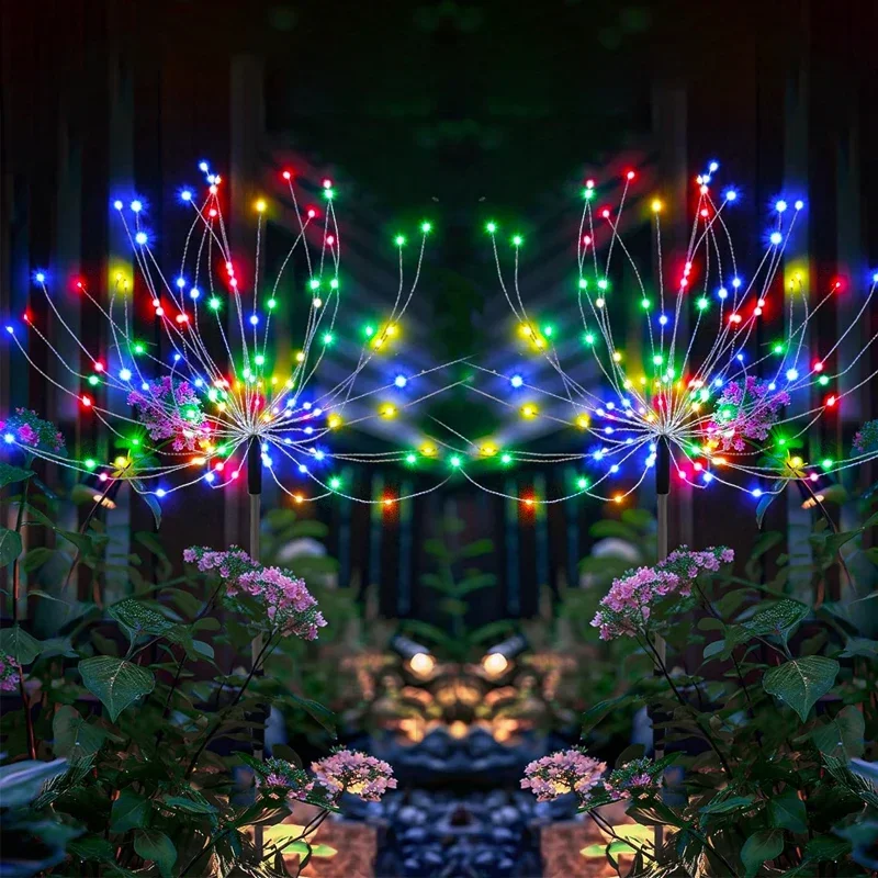 Solar Firework Light Outdoor Garden Flower Lights Decorative with Stake for Yard Patio Garden Pathway Courtyard Villa Lawn Lamp