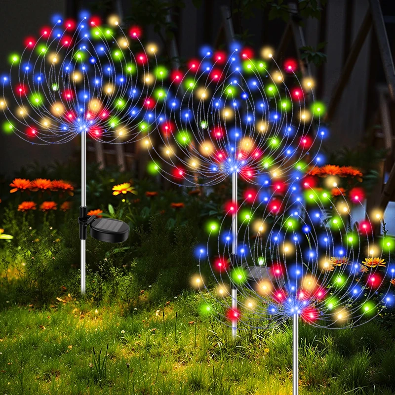 Solar Firework Light Outdoor Garden Flower Lights Decorative with Stake for Yard Patio Garden Pathway Courtyard Villa Lawn Lamp