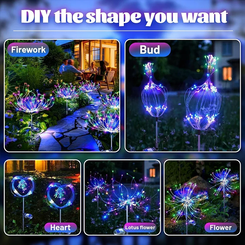 Solar Firework Light Outdoor Garden Flower Lights Decorative with Stake for Yard Patio Garden Pathway Courtyard Villa Lawn Lamp
