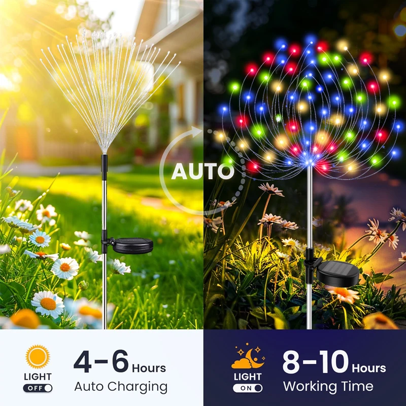 Solar Firework Light Outdoor Garden Flower Lights Decorative with Stake for Yard Patio Garden Pathway Courtyard Villa Lawn Lamp