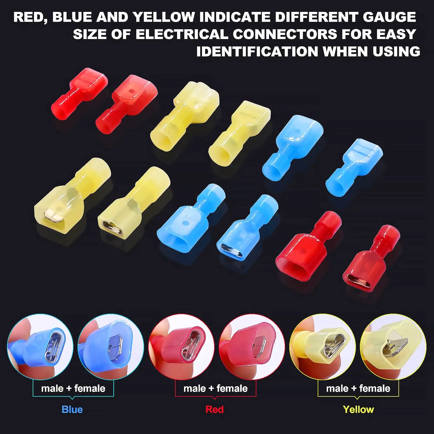 100PCS Nylon Spade Connectors Kit 22-10 Gauge Male and Female Wire Spade Terminal Quick Disconnect Fully Insulated Wire Crimp