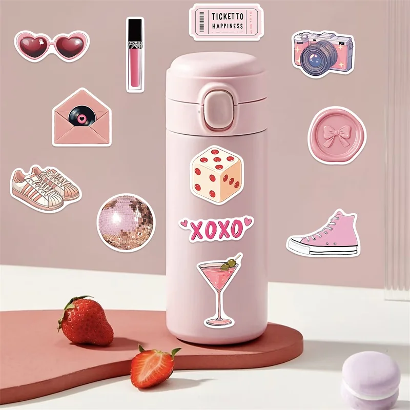 10/30/50PCS Pink Down Town Girl Sticky PVC Sticker Aesthetic DIY Decoration Scrapbooking Hand Accounting Supplies