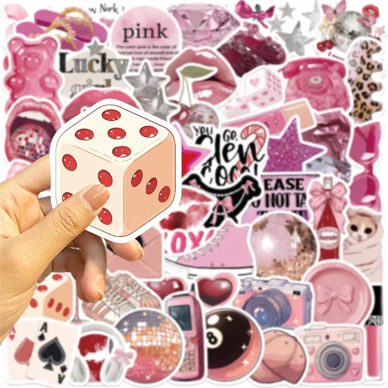 10/30/50PCS Pink Down Town Girl Sticky PVC Sticker Aesthetic DIY Decoration Scrapbooking Hand Accounting Supplies