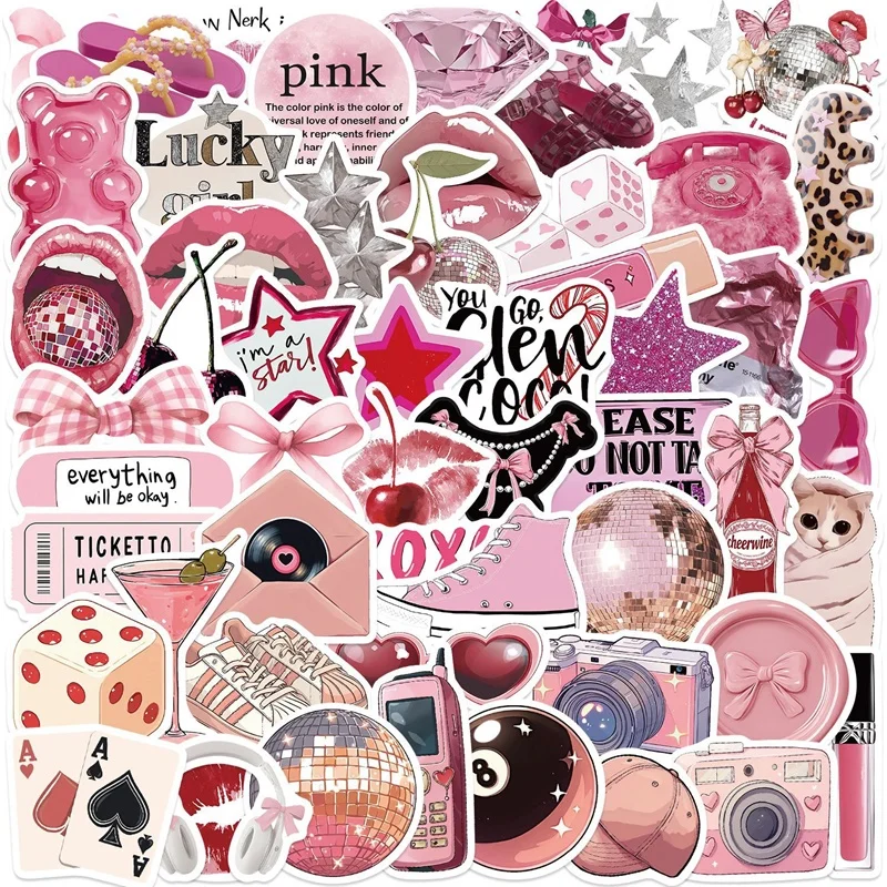 10/30/50PCS Pink Down Town Girl Sticky PVC Sticker Aesthetic DIY Decoration Scrapbooking Hand Accounting Supplies