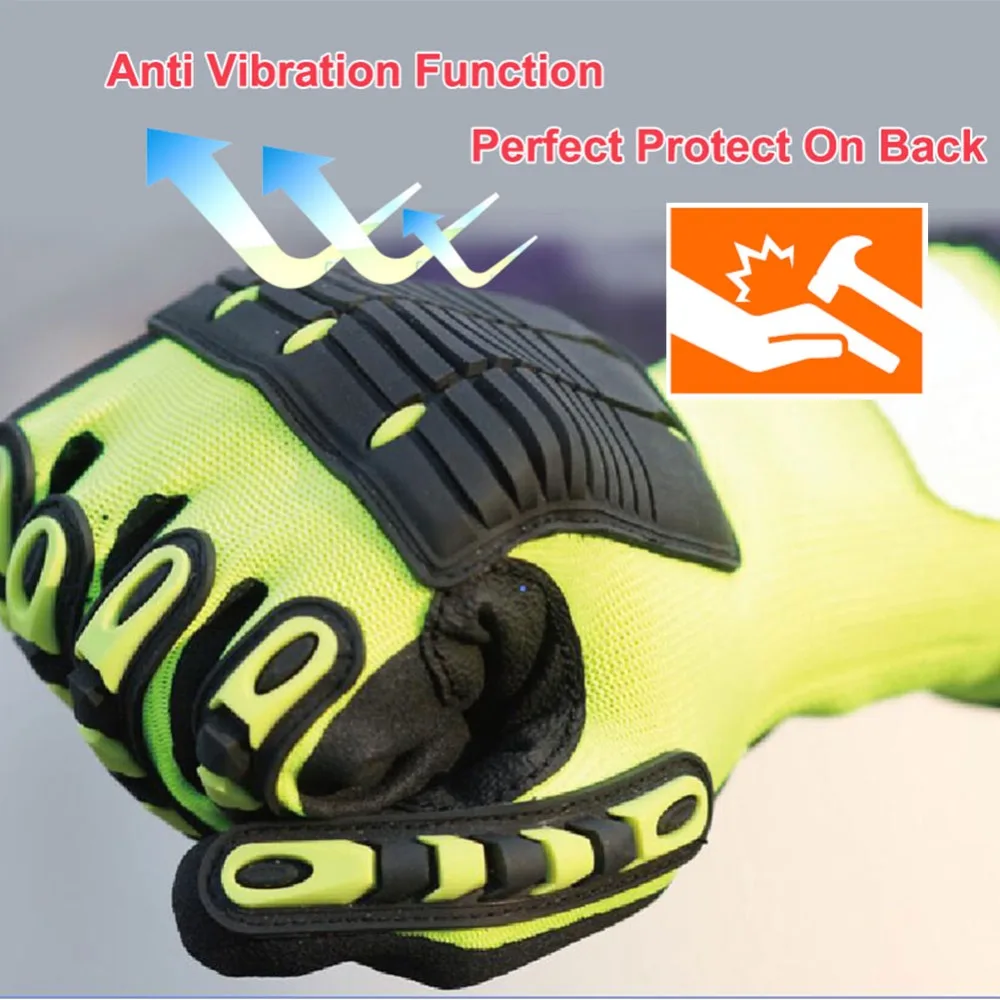 Cut Resistant Safety Work Glove Anti Vibration Anti Impact Oil-proof Protective With Nitrile Dipped Palm Glove for Working