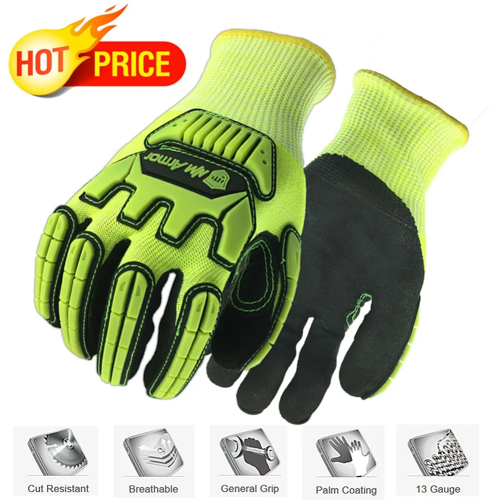 Cut Resistant Safety Work Glove Anti Vibration Anti Impact Oil-proof Protective With Nitrile Dipped Palm Glove for Working