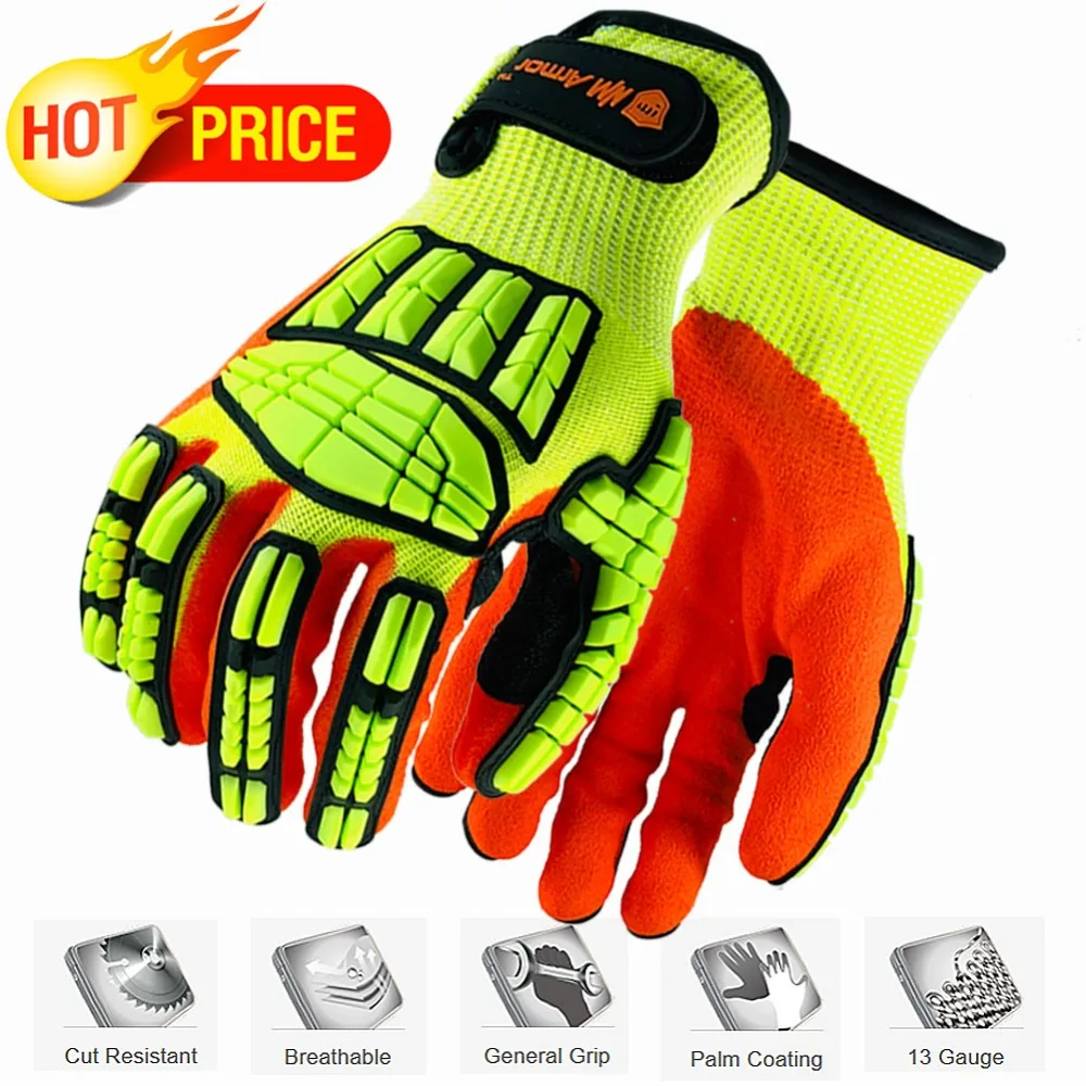 Cut Resistant Safety Work Glove Anti Vibration Anti Impact Oil-proof Protective With Nitrile Dipped Palm Glove for Working