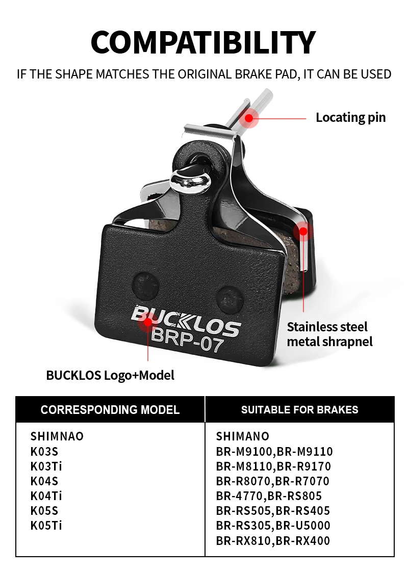 BUCKLOS Resin Disc Brake Pad For SHIMANO K05S Wear-resistant Hydraulic Brake Pads MTB Brake Pads for K03S K04S Cycling Parts