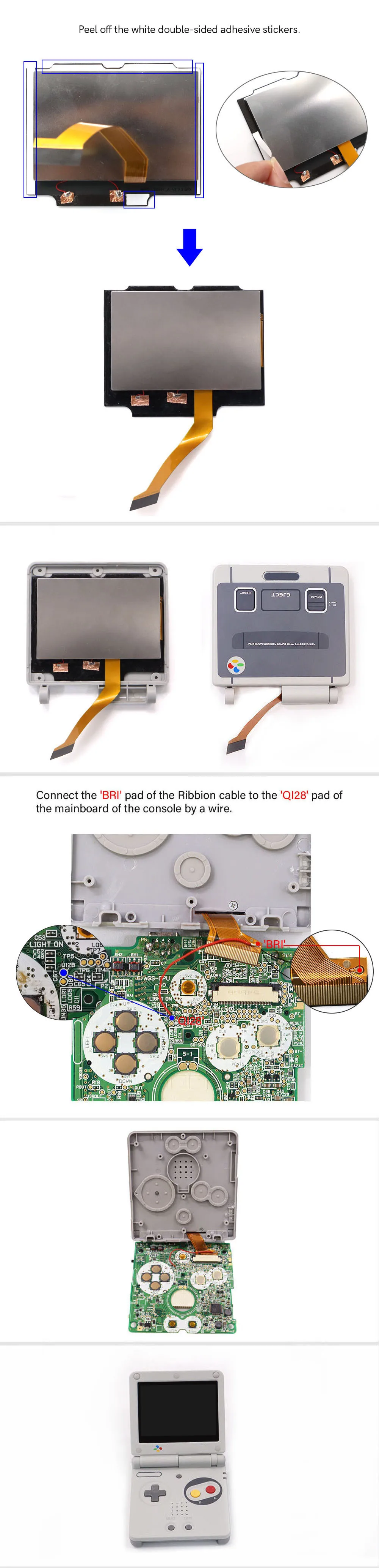 HISPEEDIDO Pre-Laminated IPS 3.0 inch V5 Real Drop in Screen For GBA SP LCD Replacement Kits Build in OSD Menu Easy to Install