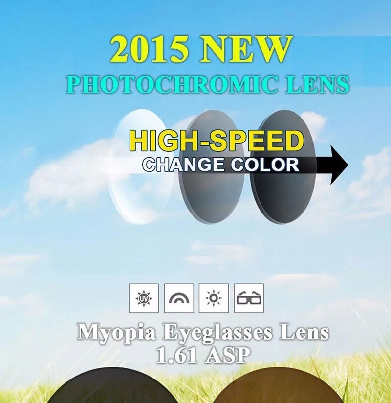 1.61 Photochromic Single Vision Prescription Optical Spectacles Lenses with Fast Color Change Performance
