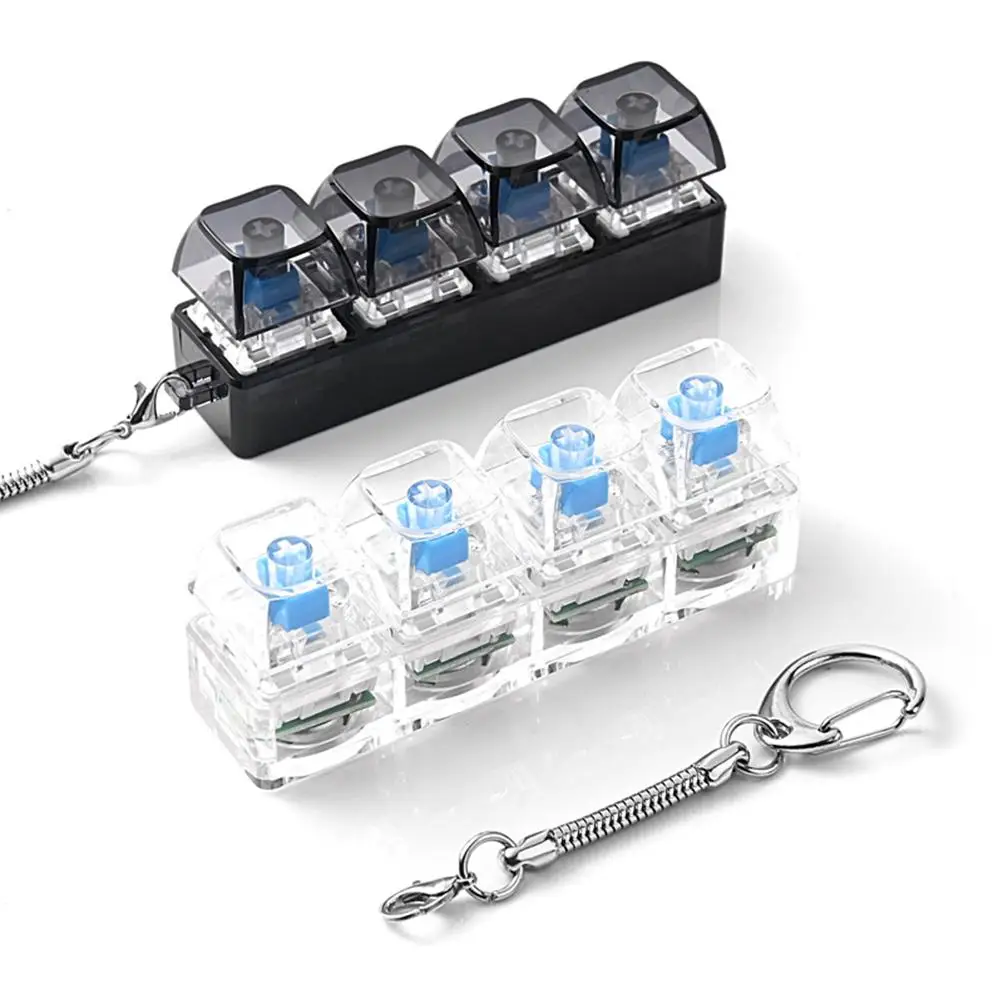 Fashion 4-Button Clicker Toy With RGB Light -Transparent 4-Keys Keyboard Keycap Keychain, Fidget Toy For Decompression&Daily Fun